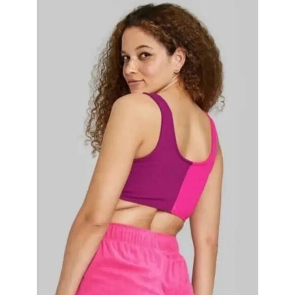 NWT Wild Fable Pink Color Block Front Ruched Bralette Crop Tank Top Medium - Picture 2 of 9